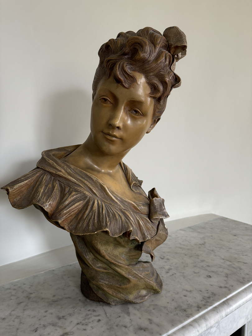 Buste Femme Goldscheider signature 60cm - Galerie Georgette Antiqué Art Nouveau
