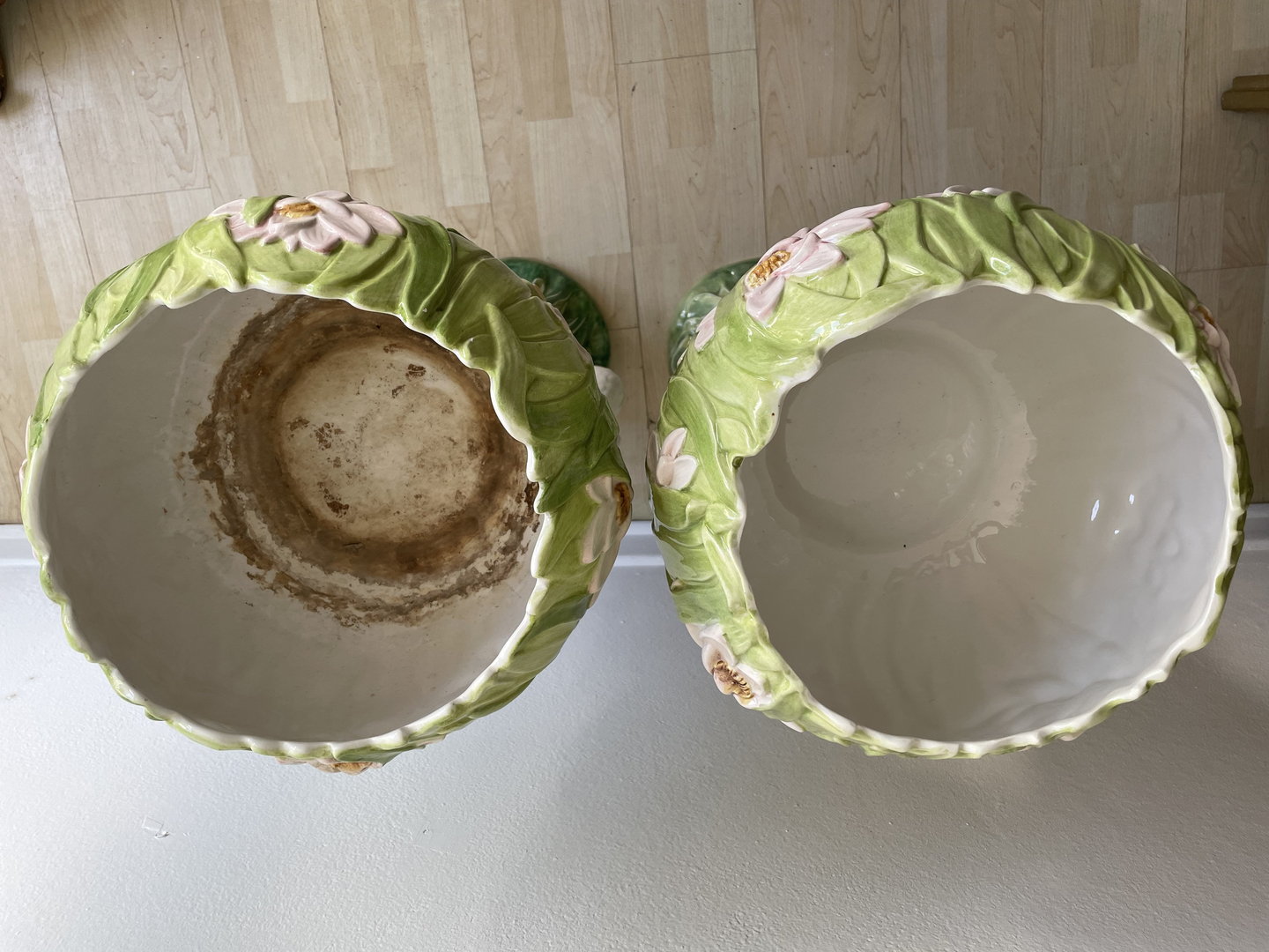 Paire Sellettes barbotine Hérons Chaumette - Galerie Georgette Antiquités Art Nouveau