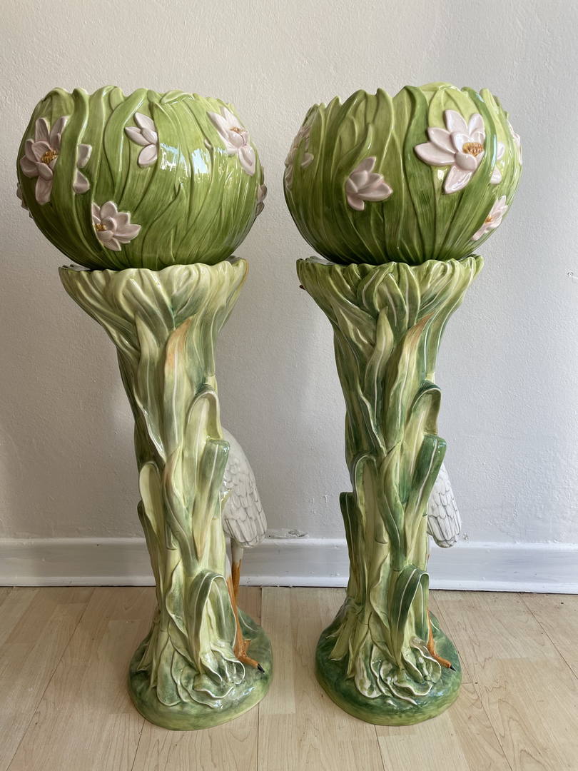 Sellettes barbotine Hérons Chaumette - Galerie Georgette Antiquités Art Nouveau