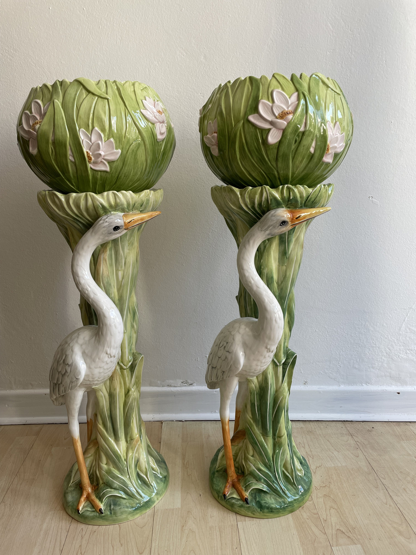 Sellettes barbotine Chaumette Hérons - Galerie Georgette Antiquités Art Nouveau
