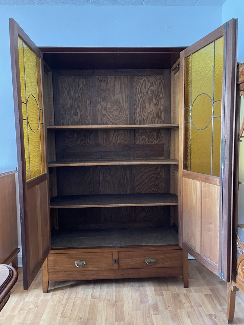 bibliotheque vitrine art nouveau acajou massif - style serrurier bovy - galerie georgette-1