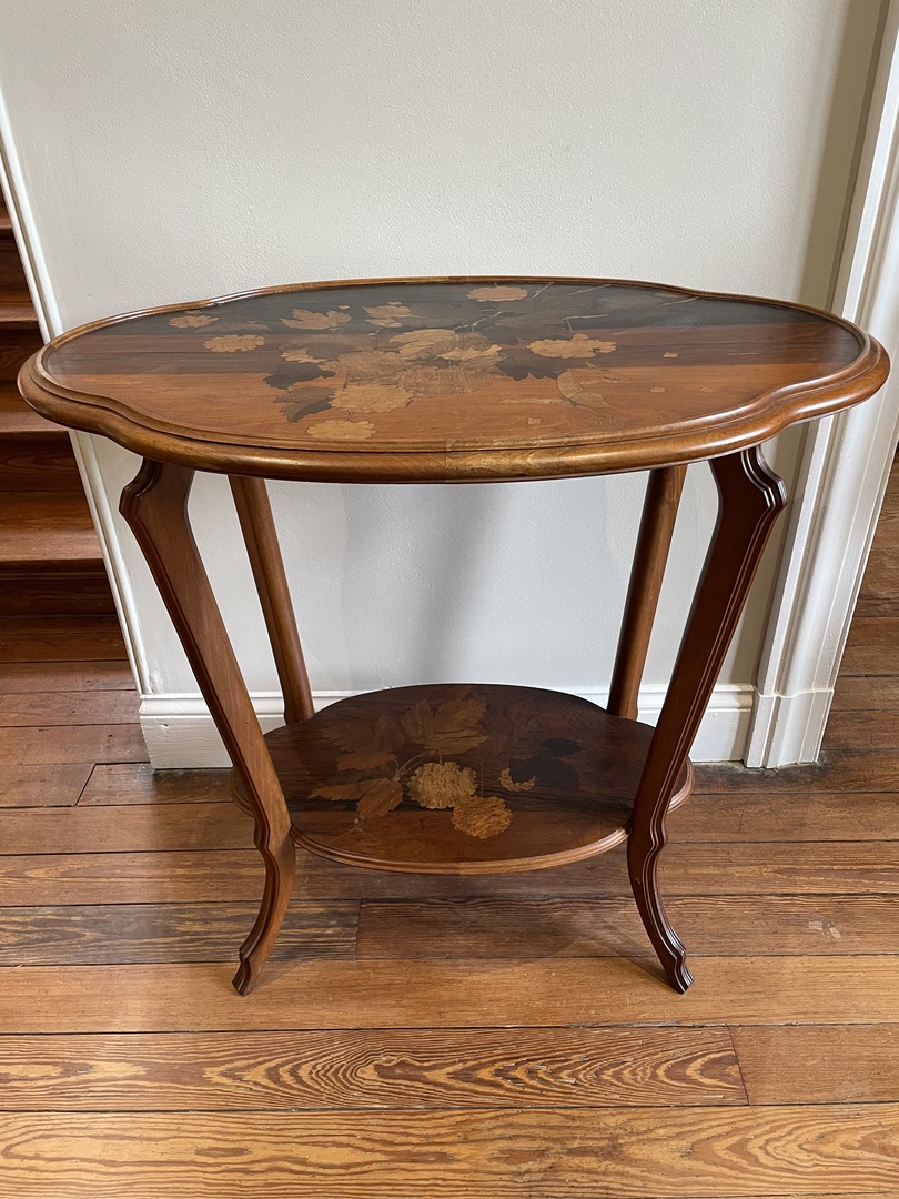 table a the Emile Galle signee - double plateau marqueterie - Galerie Georgette - Art Nouveau.