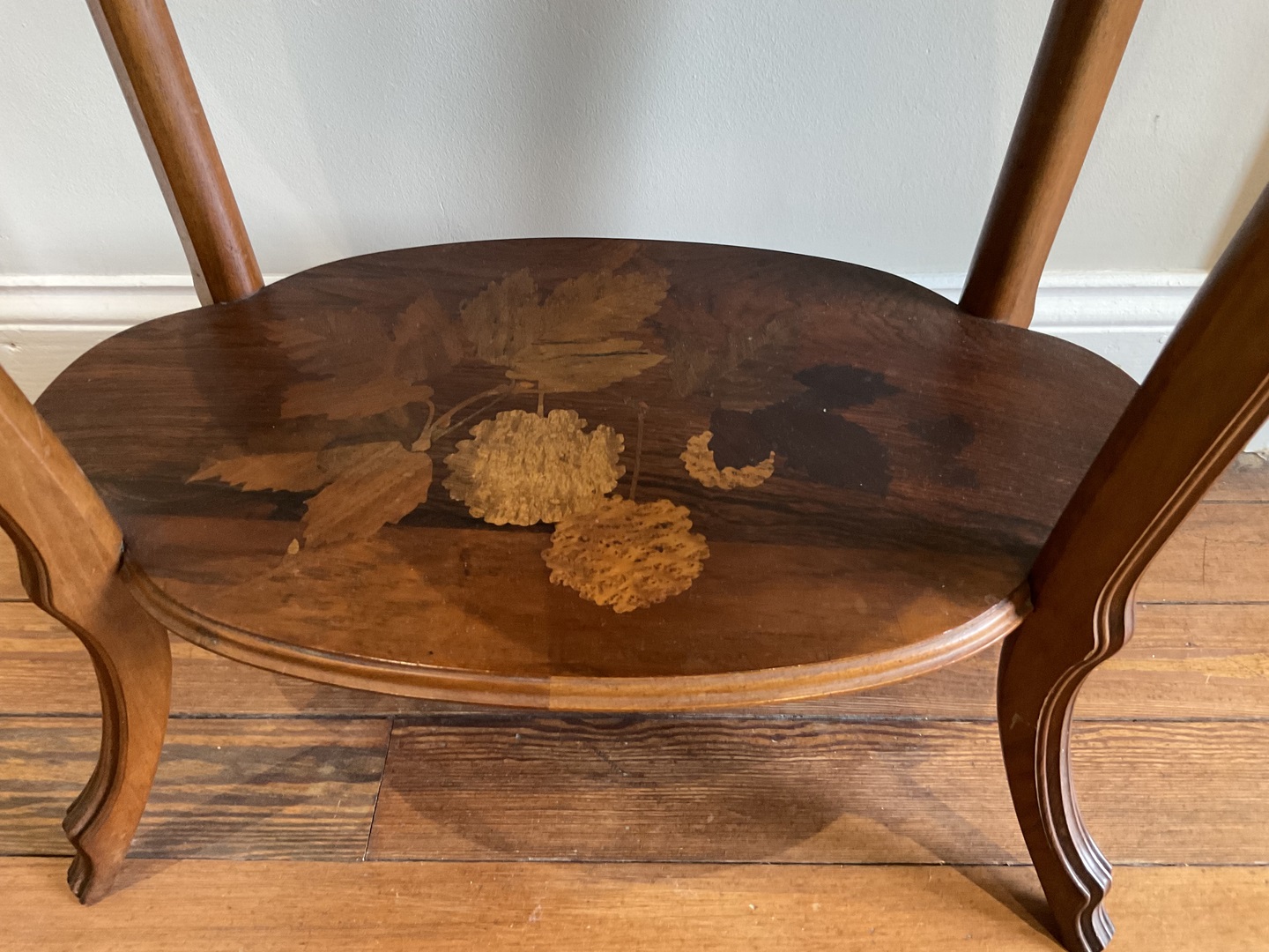 table a the Emile Galle signee - marqueterie boules de neige papillons - Galerie Georgette - Art Nouveau.