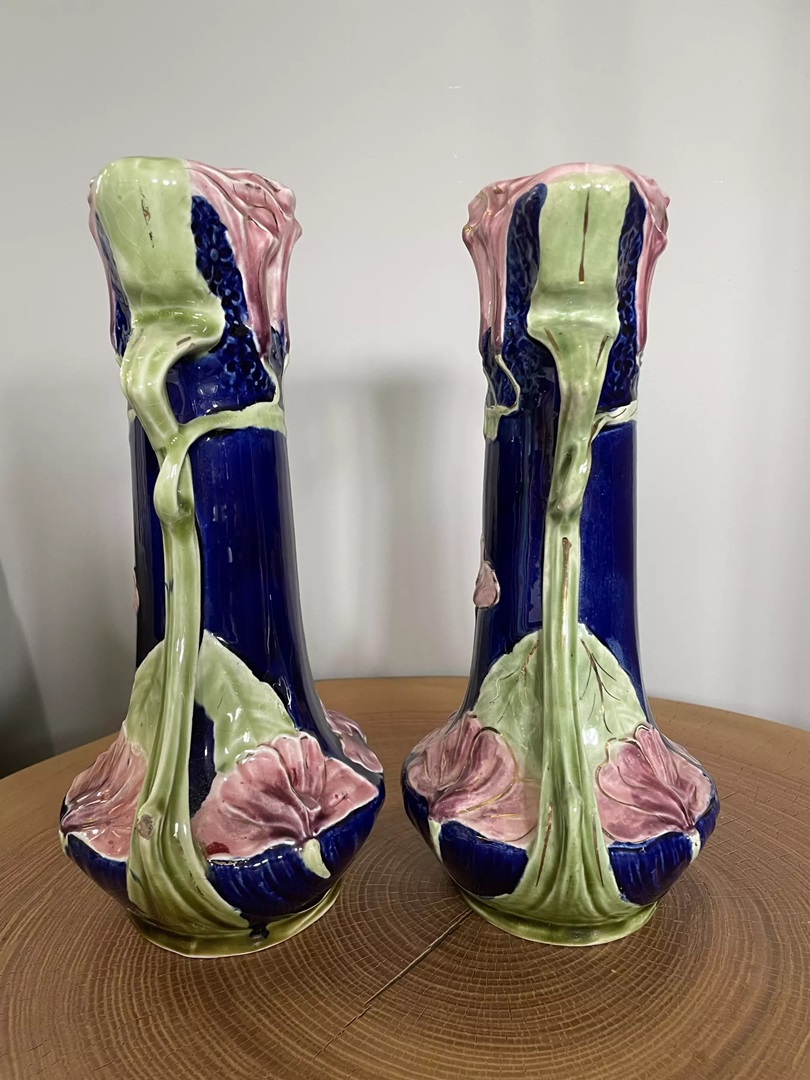 vase bleu ROI art nouveau barbotine - galerie georgette - specialiste art nouveau-1