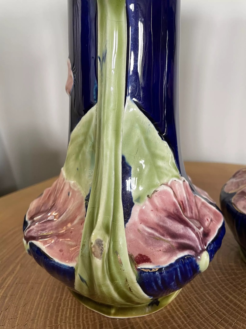 paire de vases art nouveau barbotine - galerie georgette - specialiste