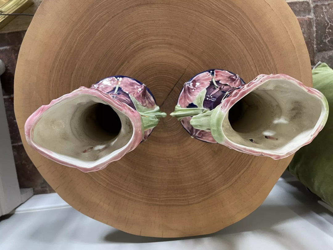 paire de vases art nouveau barbotine - galerie georgette - specialiste art nouveau