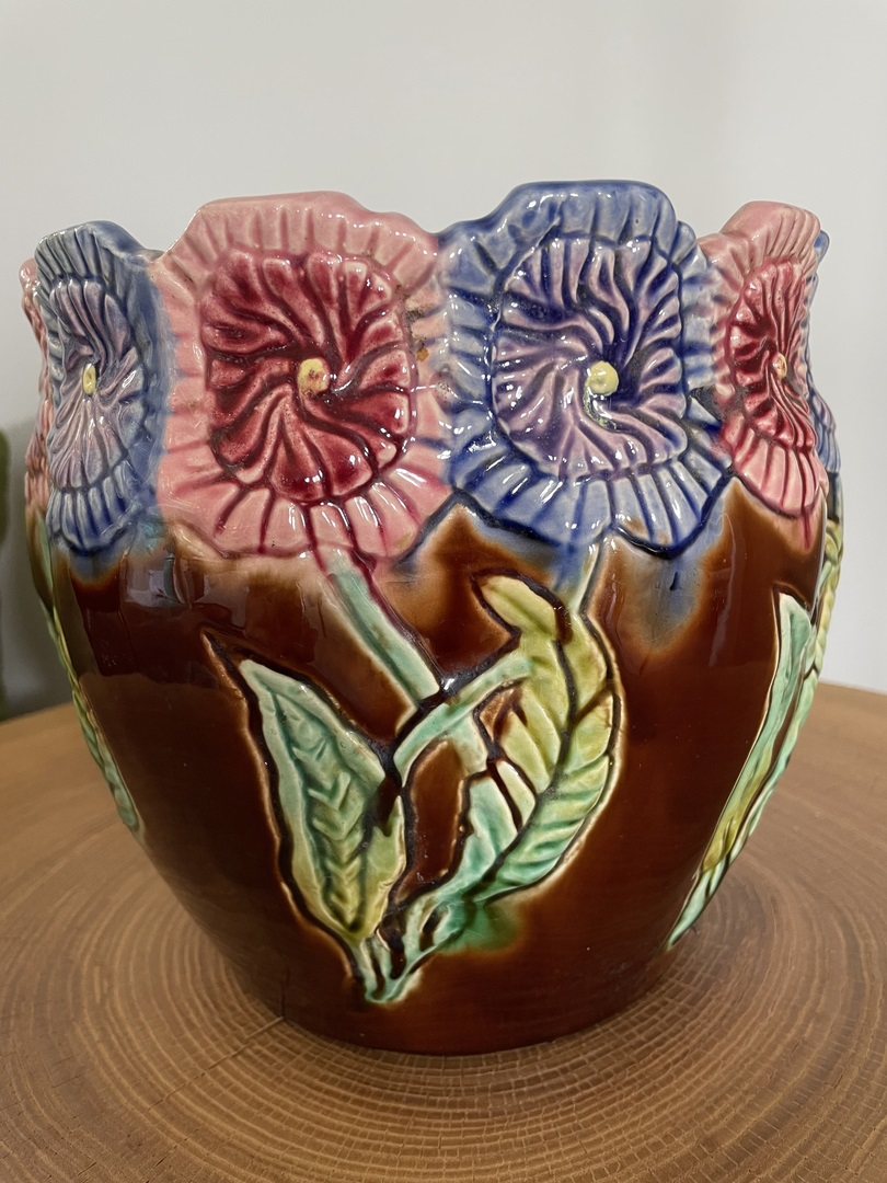 cache-pot 1930 art nouveau barbotine - galerie-georgette specialiste art-nouveau