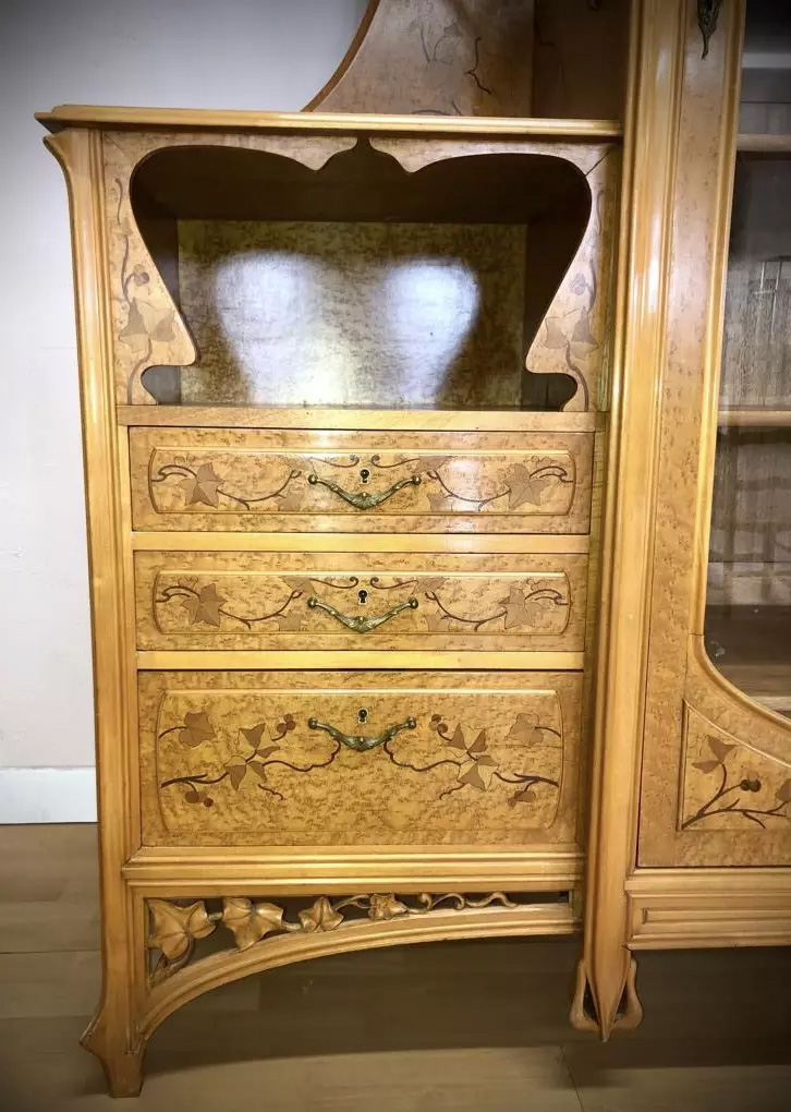 Bibliothèque-vitrine 3 tiroirs Art Nouveau