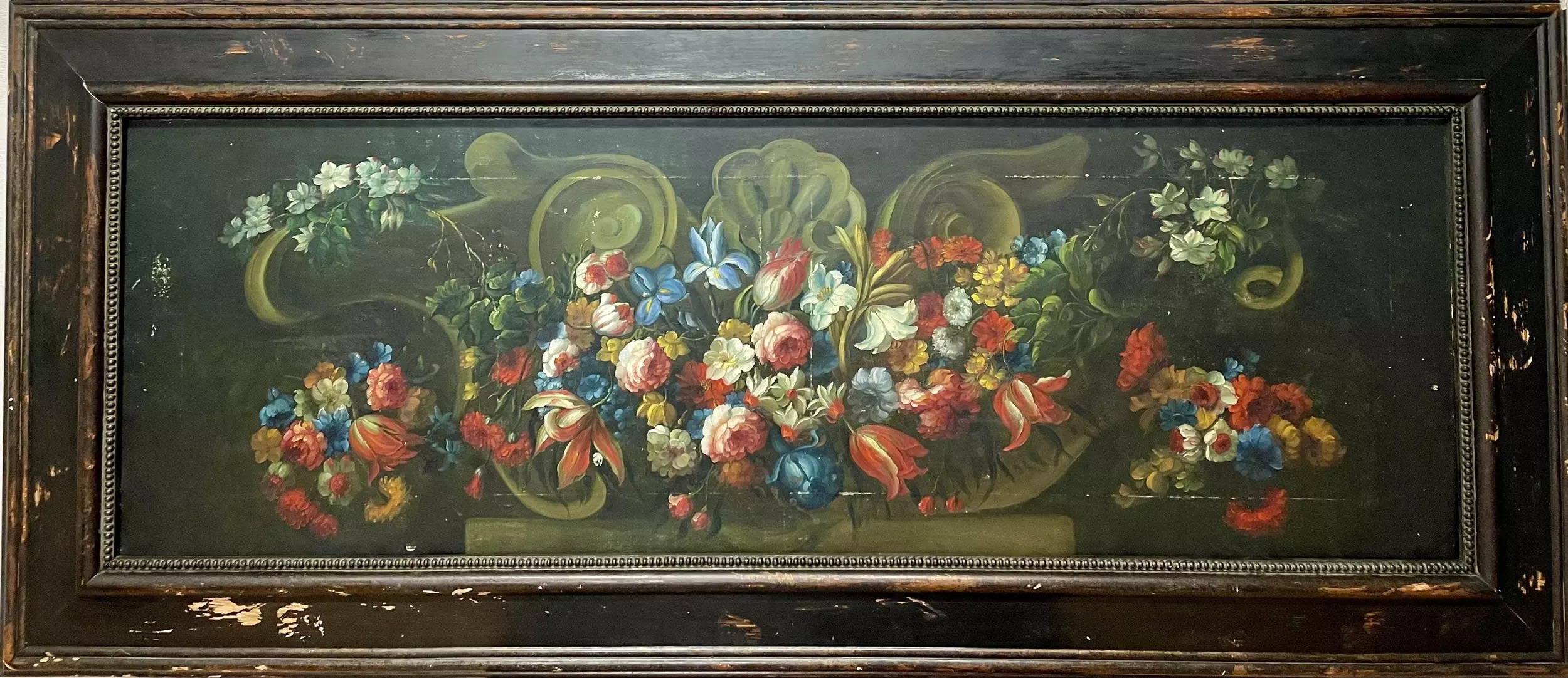 Grand tableau Ecole Flamande - Guirlande de fleurs - Galerie Georgette