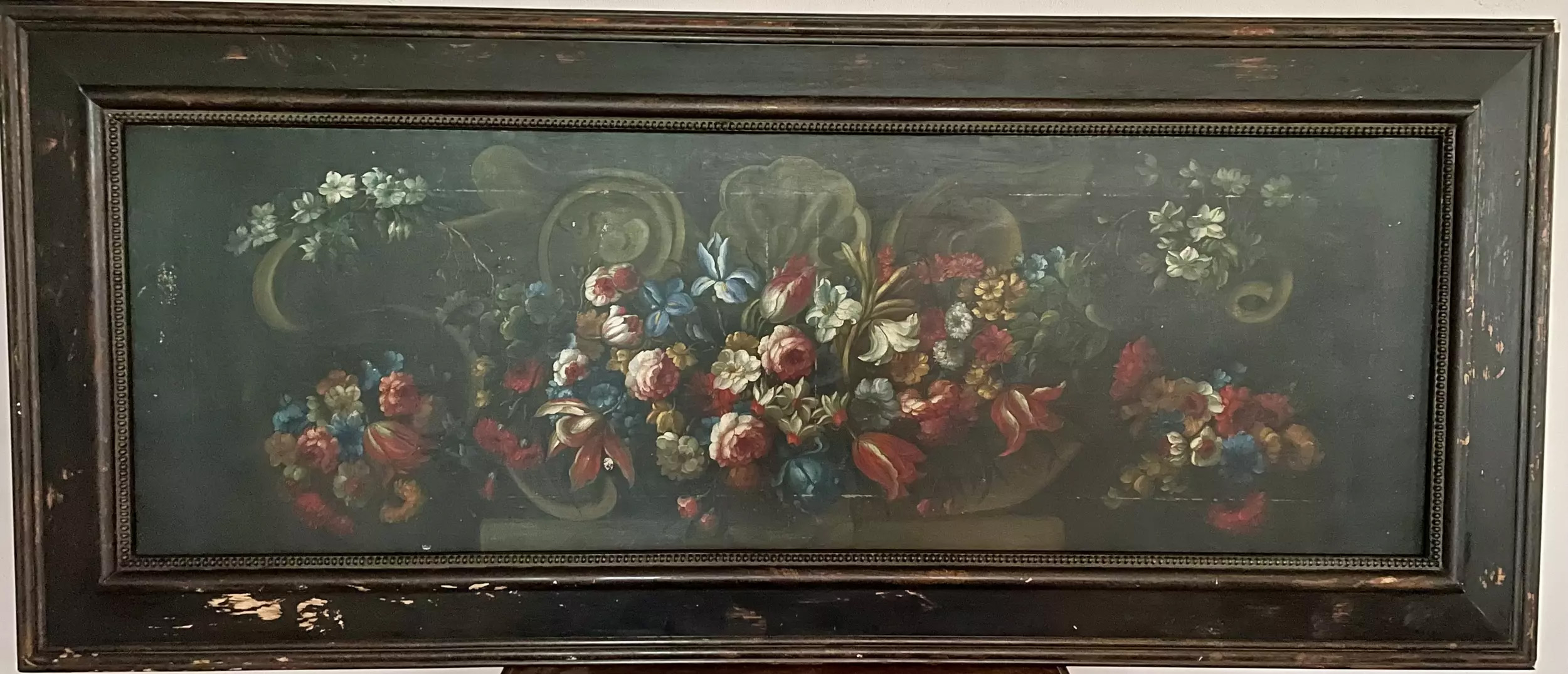Tableau Ecole Flamande grand format - Guirlande de fleurs - Galerie Georgette