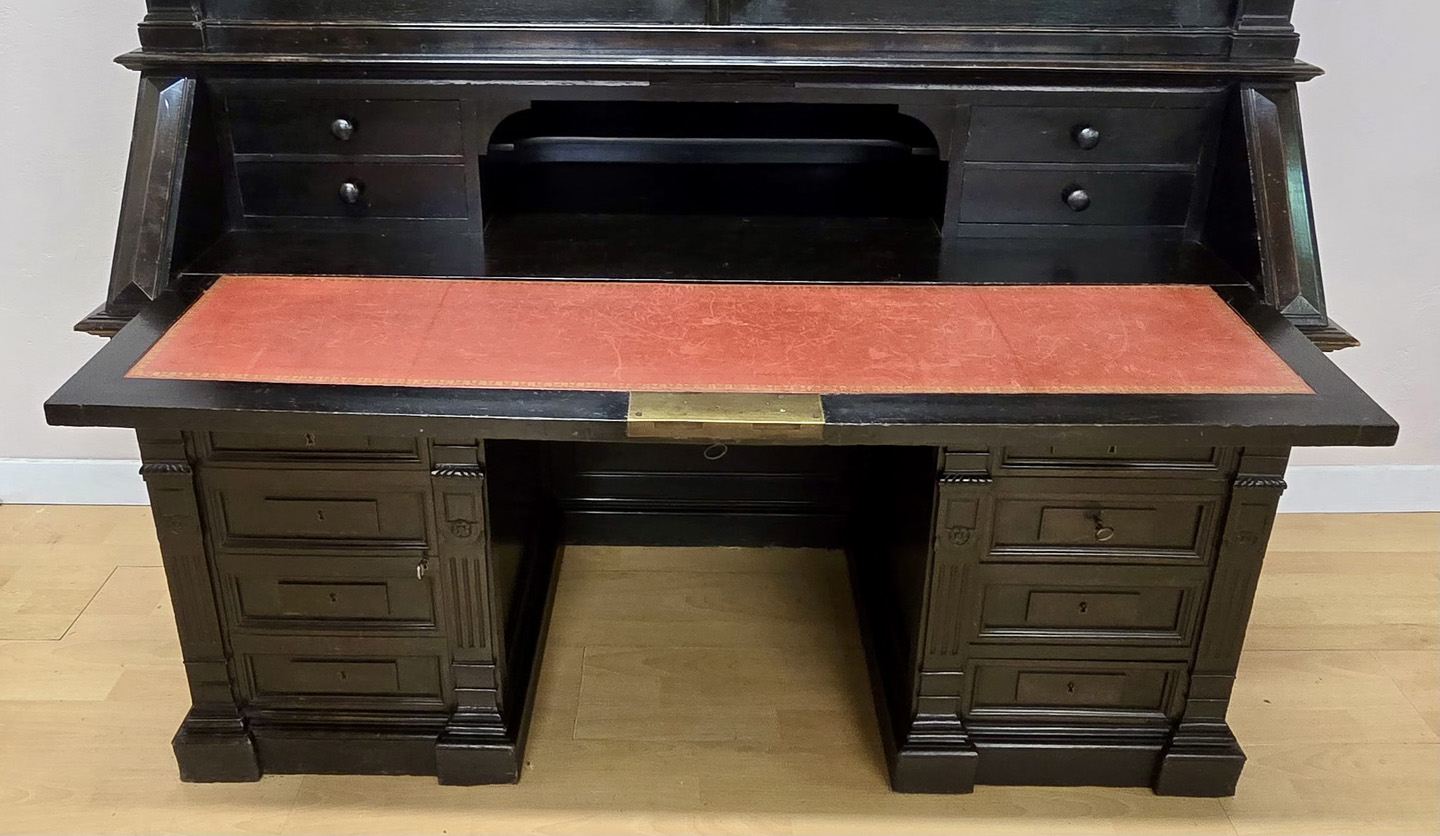 Bibliothèque Scriban bureau cuir rouge bois noirci - Style Louis XVI époque Napoléon III