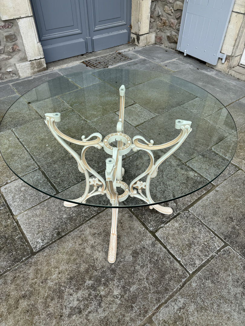 Salon de Jardin Art Nouveau table ronde plateau verre - Galerie Georgette