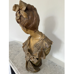 Buste Femme signature Goldscheider terre cuite - Galerie Georgette Antiqué Art Nouveau