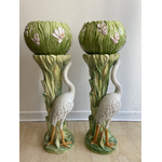 Sellettes Chaumette barbotine Hérons - Galerie Georgette Antiquités Art Nouveau