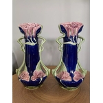 vase bleu art nouveau barbotine - galerie georgette - specialiste art nouveau-1