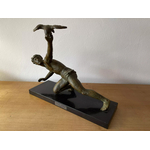 Sculpture chasseur aigle Alexandre Kelety bronze patine verte - Galerie Georgette