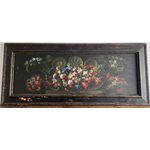 Tableau Ecole Flamande 2 mètres - Guirlande de fleurs - Galerie Georgette