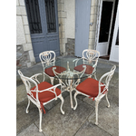 Salon de Jardin Art Nouveau fonte de fer 2 fauteuils 2 chaises 1 table ronde plateau verre - Galerie Georgette