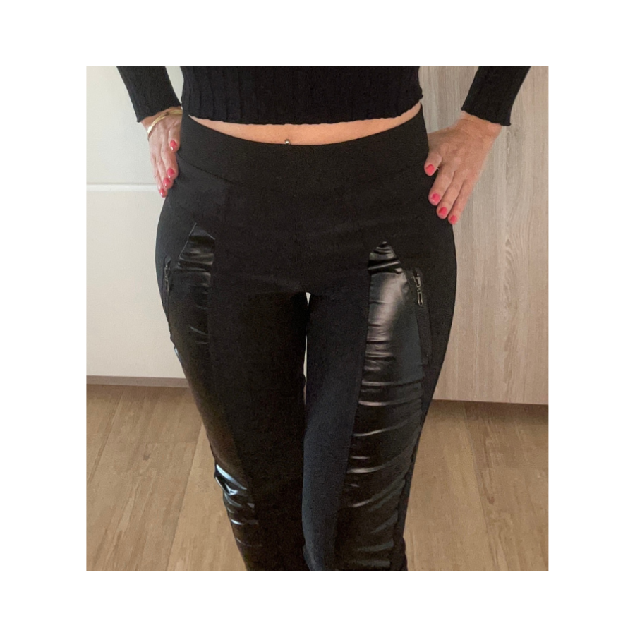 Legging bi matière simili cuir sale