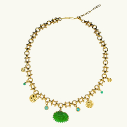 Collier Long Artisanal Vert : Verre, Coquillage, Cristal Imitation Et Corde