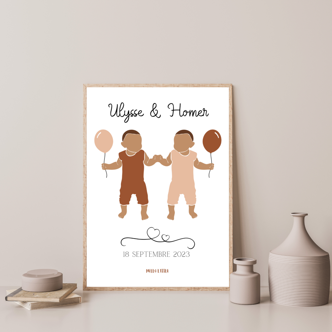 Affiche Prénom Jumeaux modèle Ulysse A personnaliser Univers Enfant HELLO LITTLE
