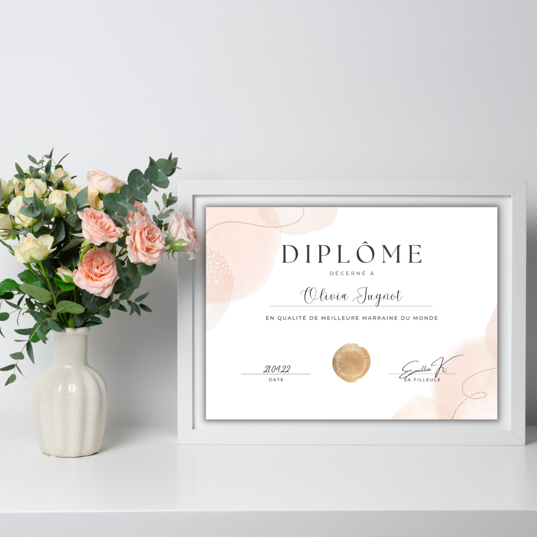 Affiche - Diplôme de la Meilleure Marraine - Famille - HELLO BLOOM