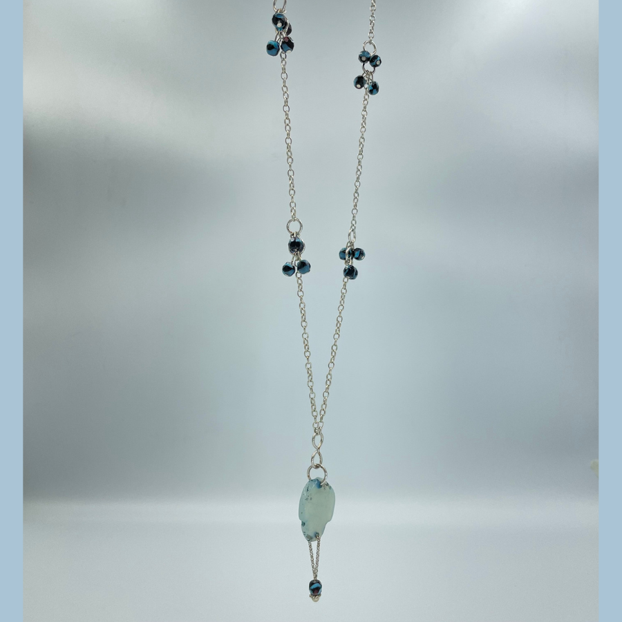 Collier sautoir - Cristal de roche bleu