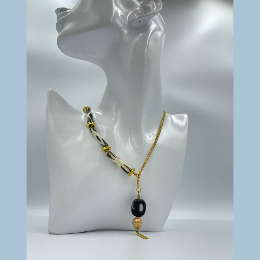 Collier à anneau coulissant - Perle zébrée