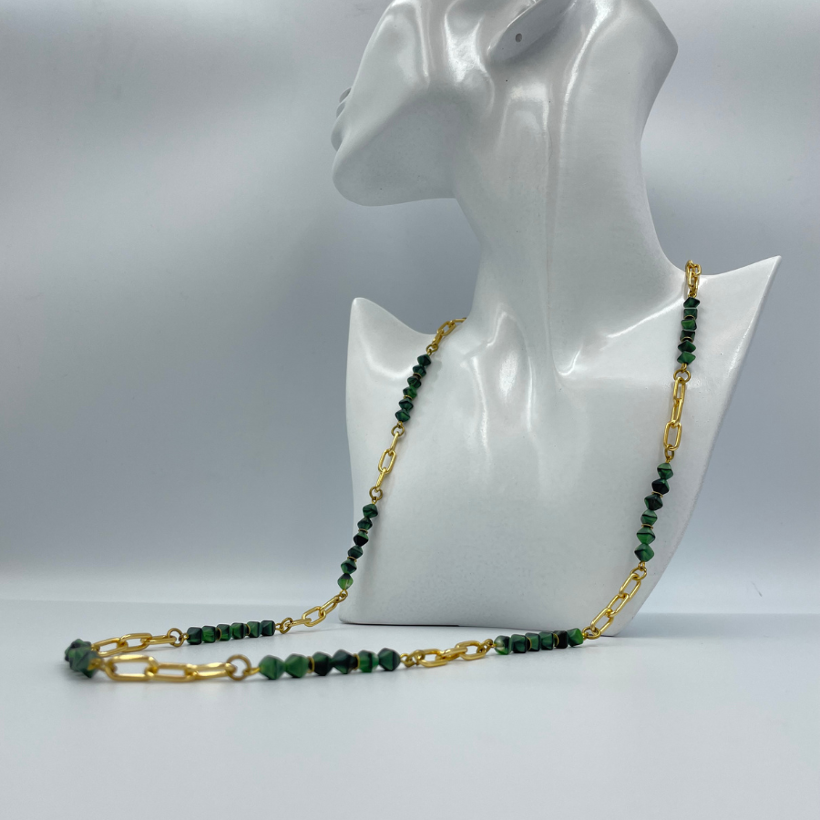 Collier sautoir - Perles vert mélèze