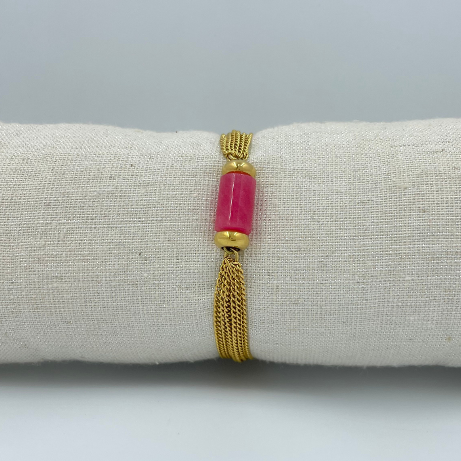 Bracelet frange doré - Agate rose