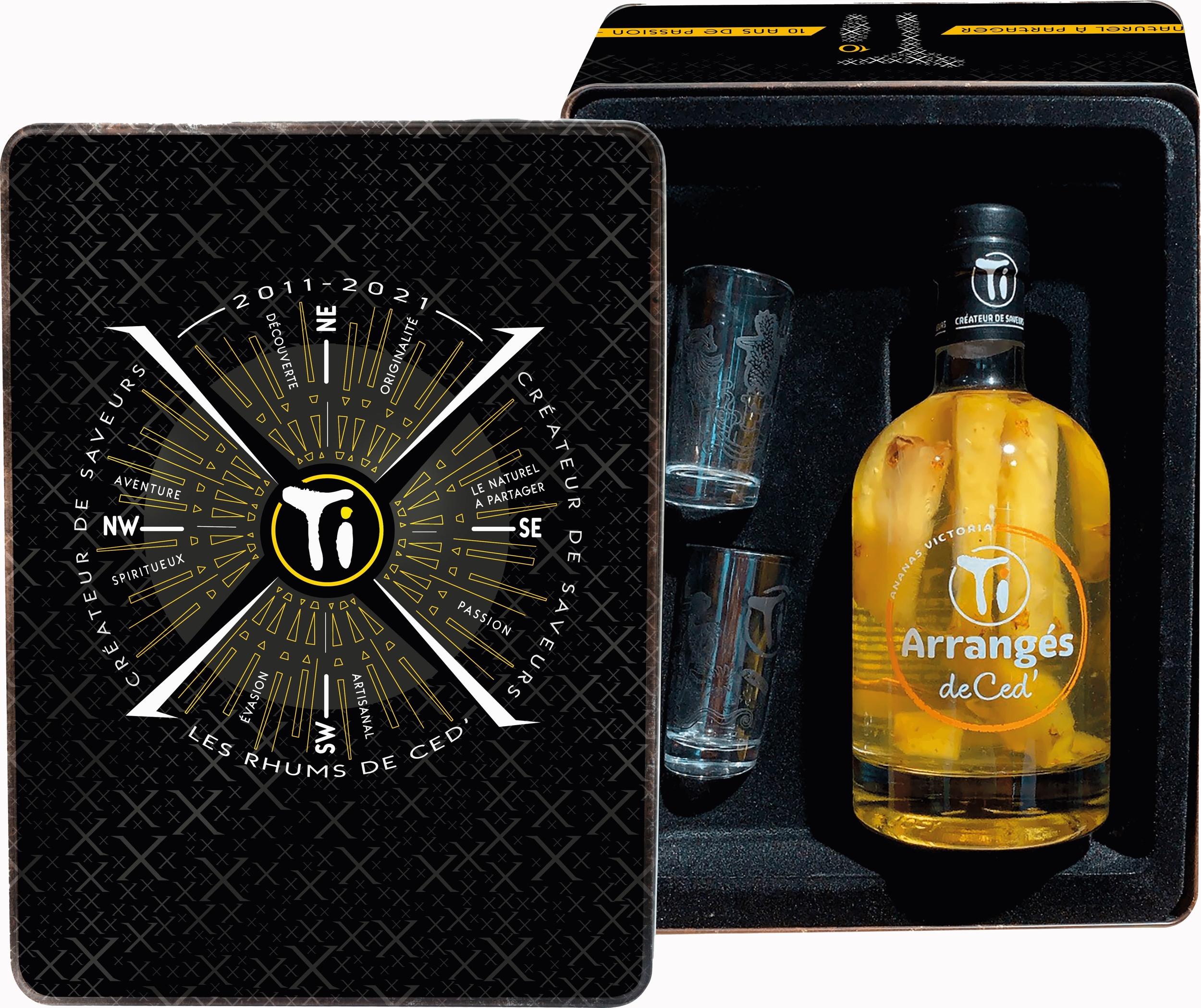 COFFRET METAL TI CED ANNIVERSAIRE 10 ANS+ 2 VERRES