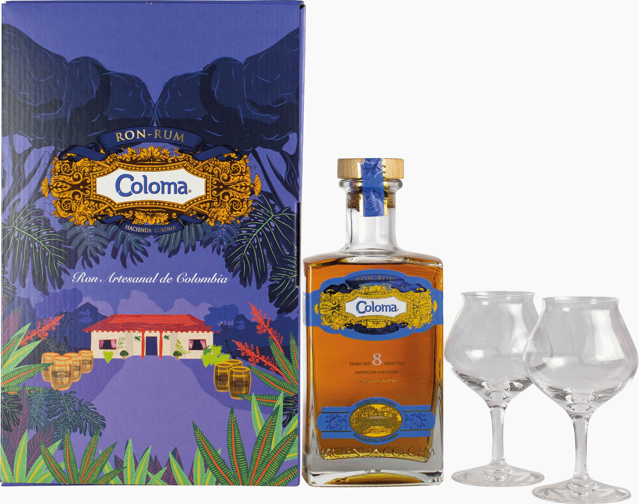 Rhum Coloma Coffret Vieux 8ans 70cl 40° + 2 Verres.