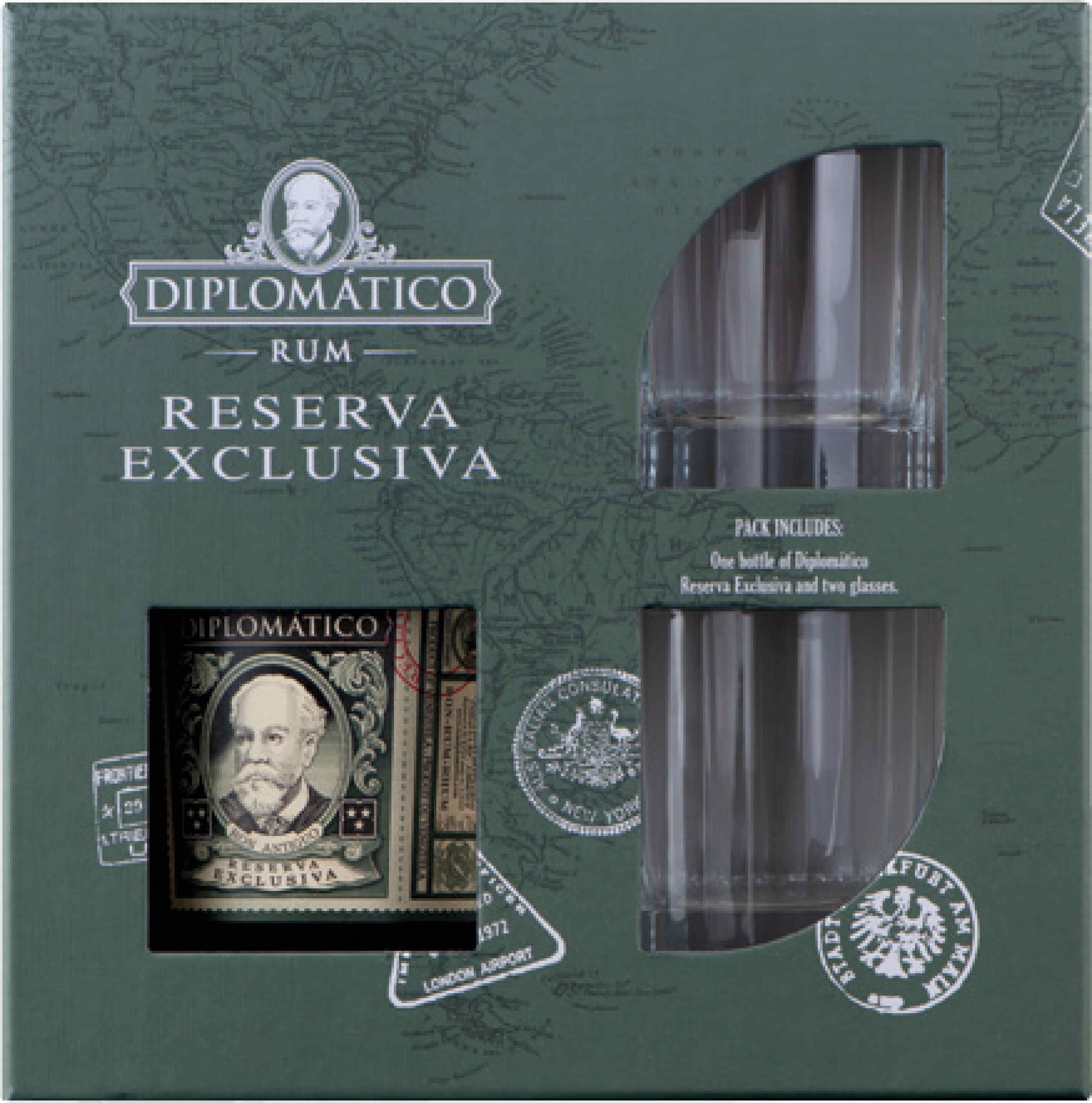 Coffret Diplomatico avec Verres Réserva Exclusive 70cl 40°