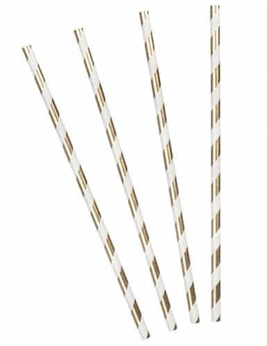 20 Pailles en carton rayées dorées 20 cm