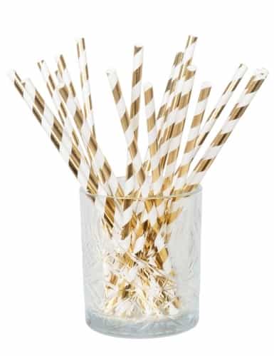20 Pailles en carton rayées dorées