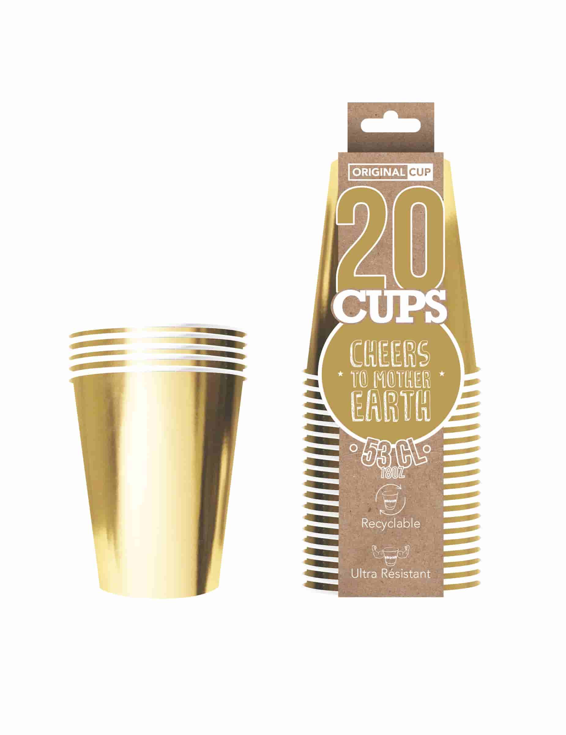 20 Gobelets Cartons américain Or 53cl