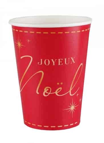 10 Gobelets cartons Joyeux Noël rouges et dorés 20cl