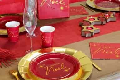 10 Gobelets cartons Joyeux Noël rouges et dorés 200ml