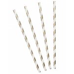 20 Pailles en carton rayées dorées 20 cm