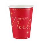 10 Gobelets cartons Joyeux Noël rouges et dorés 20cl