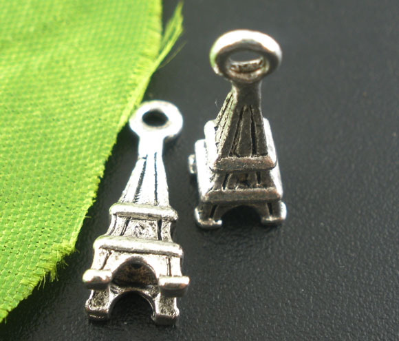 Lot de 20 Breloques pendentifs petite Tour Eiffel 3D en métal argenté 18 mm x 6 mm