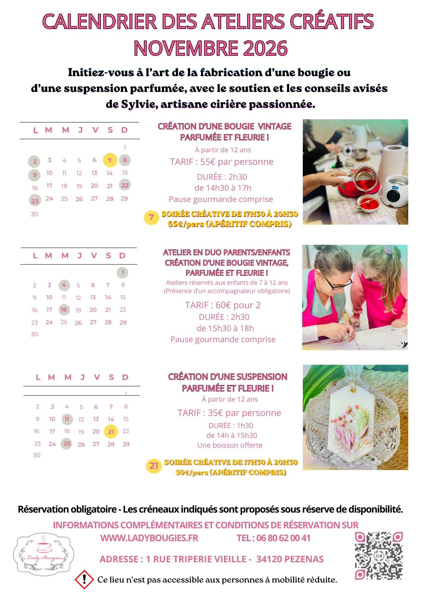 CALENDRIER DES ATELIERS NOVEMBRE 2026
