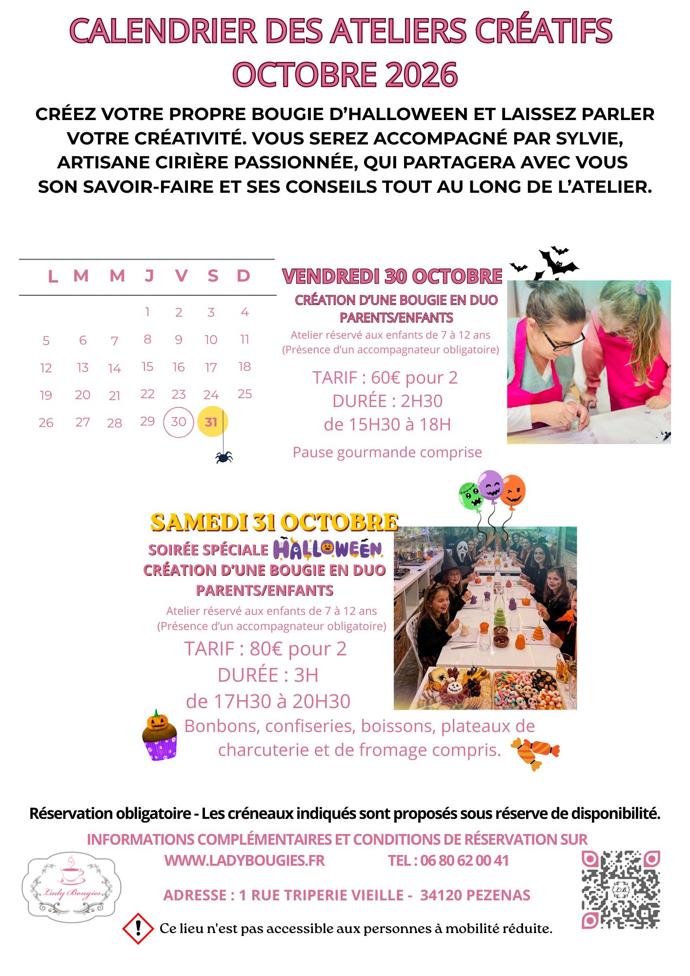 CALENDRIER DES ATELIERS OCTOBRE 2026