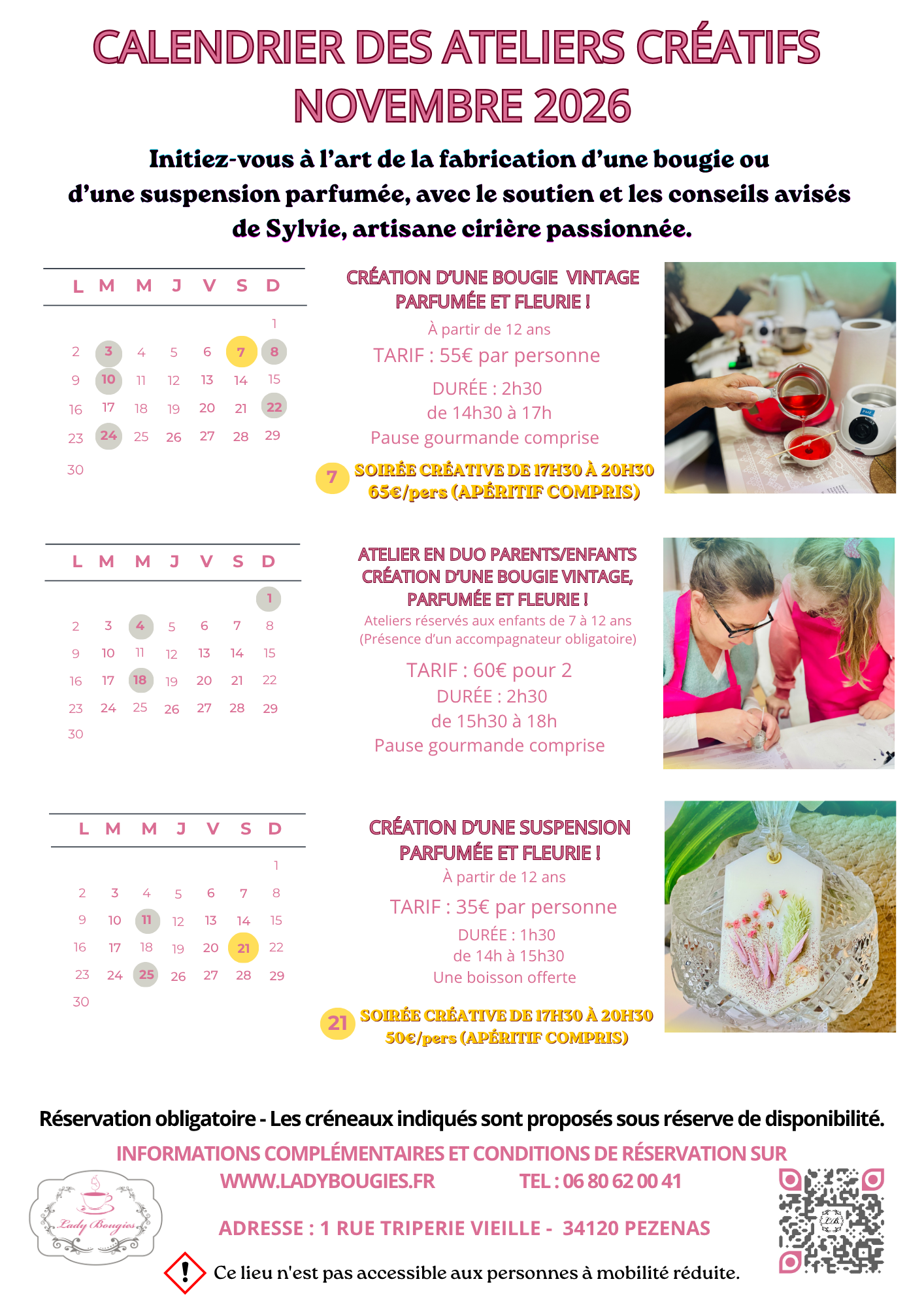 CALENDRIER DES ATELIERS NOVEMBRE 2026