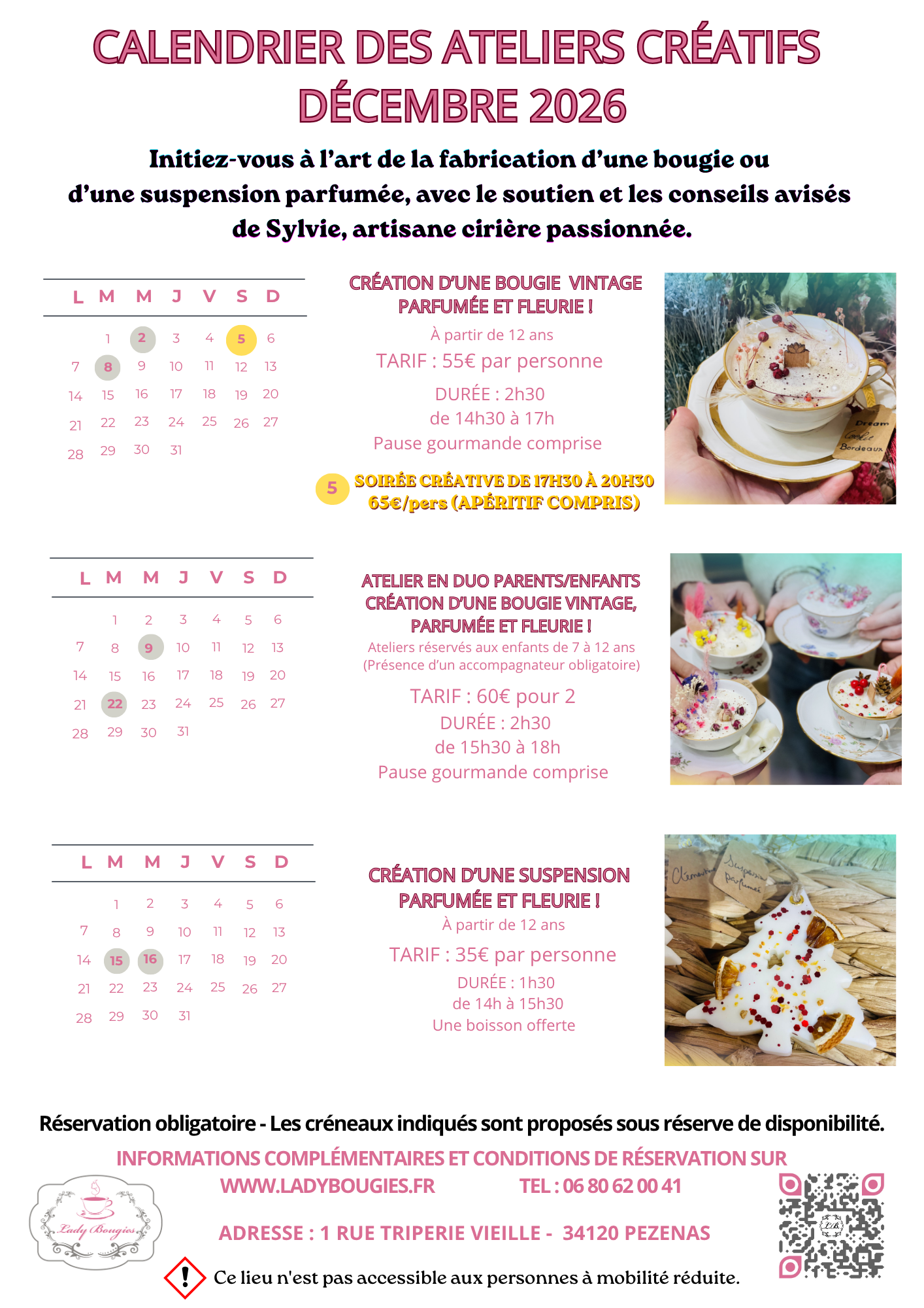 CALENDRIER DES ATELIERS DECEMBRE 2026