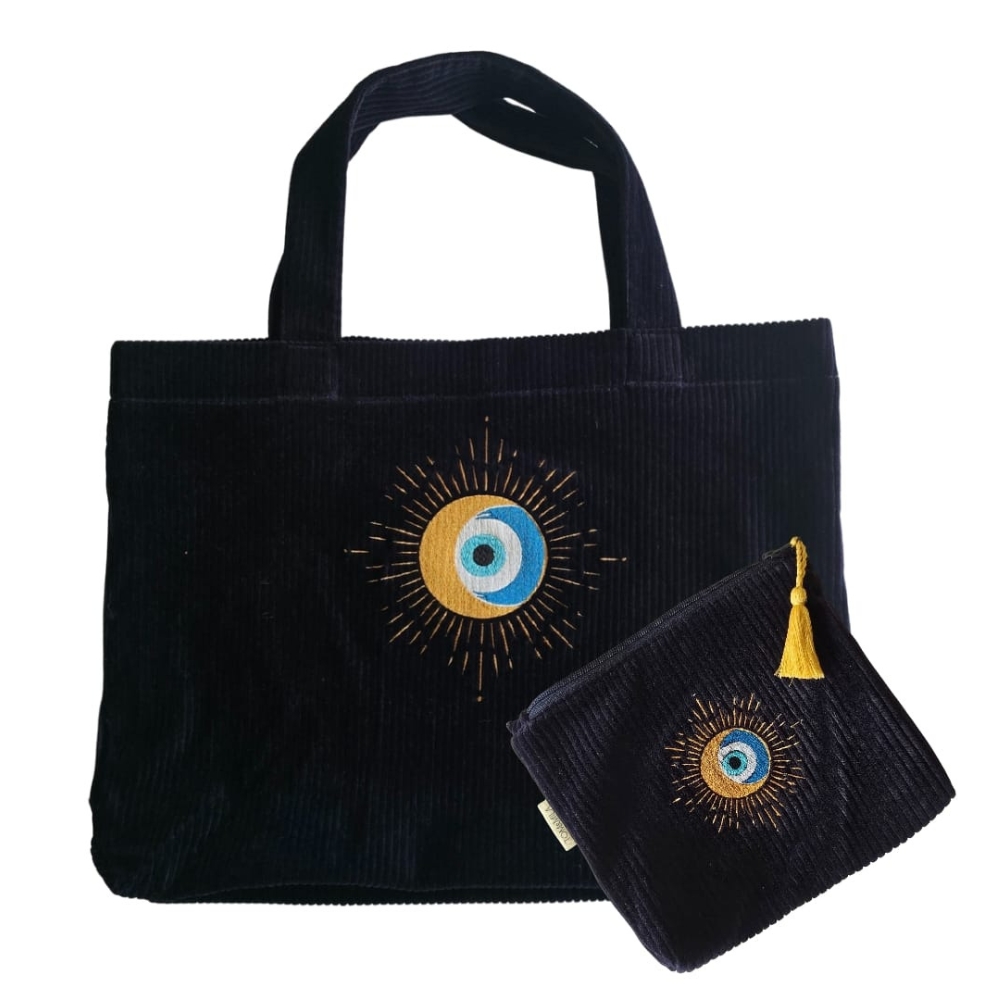 lot velour nazar bleu sac et trousse