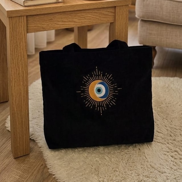 sac cabas noir brodé nazar velour