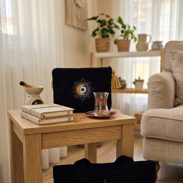 trousse velour noir brodé nazar