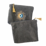 trousse femme nazar grise velour et brodé doré