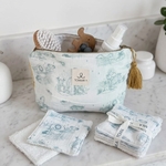 lingette et trousse de toilette toile de jouy bleue